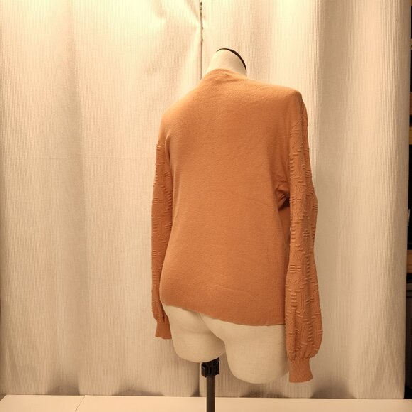 Vila Milano V-Neck Sweater Womens XL Textured Bishop Sleeves Peach Color - Picture 4 of 7
